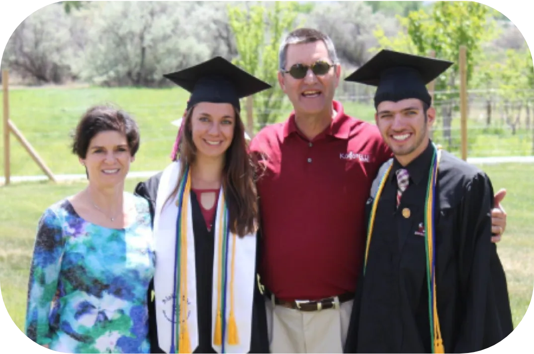 The Avalore founders at graduation in caps and gowns