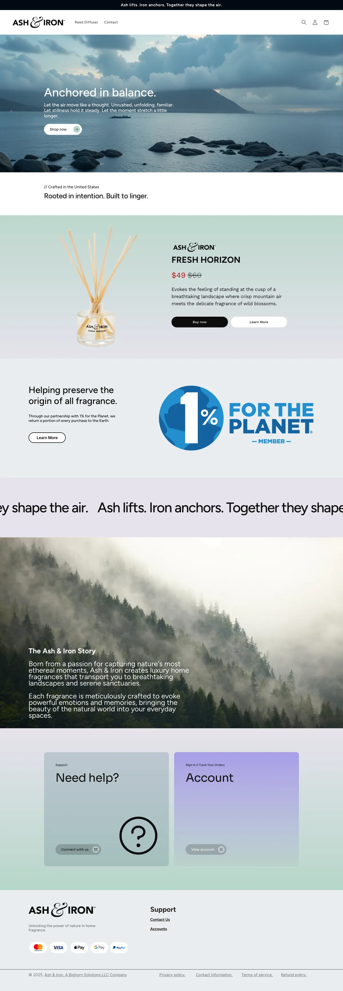 Homepage of the Ash & Iron website, designed and built by Avalore