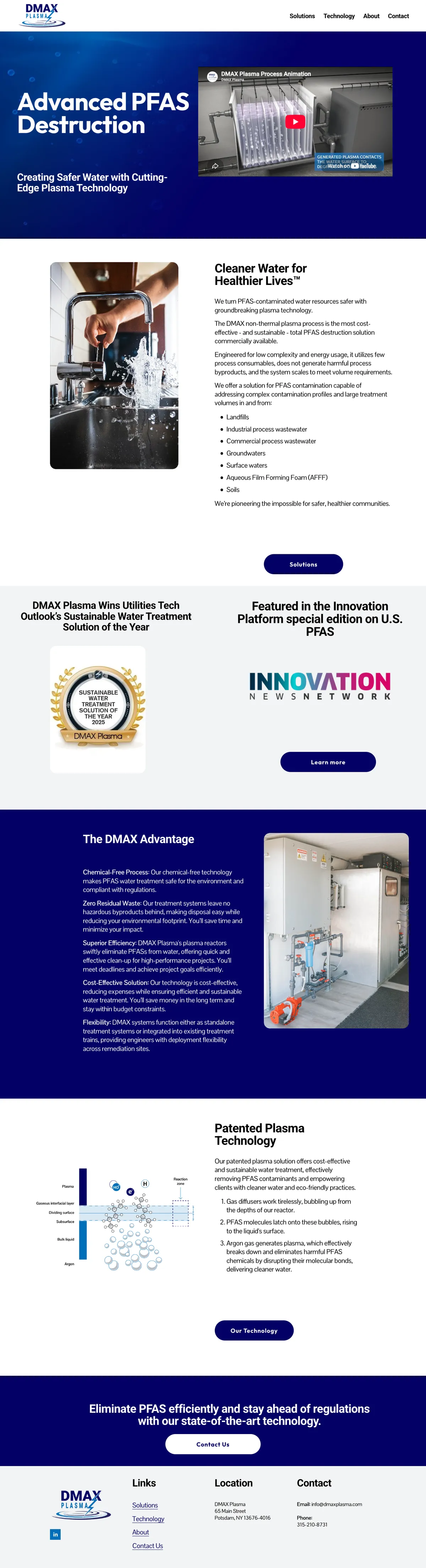 Homepage of the DMAX Plasma website, designed and built by Avalore