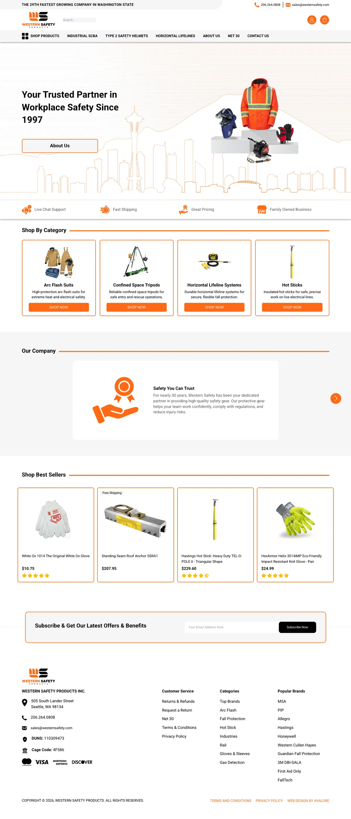 Homepage of the Western Safety website, designed and built by Avalore