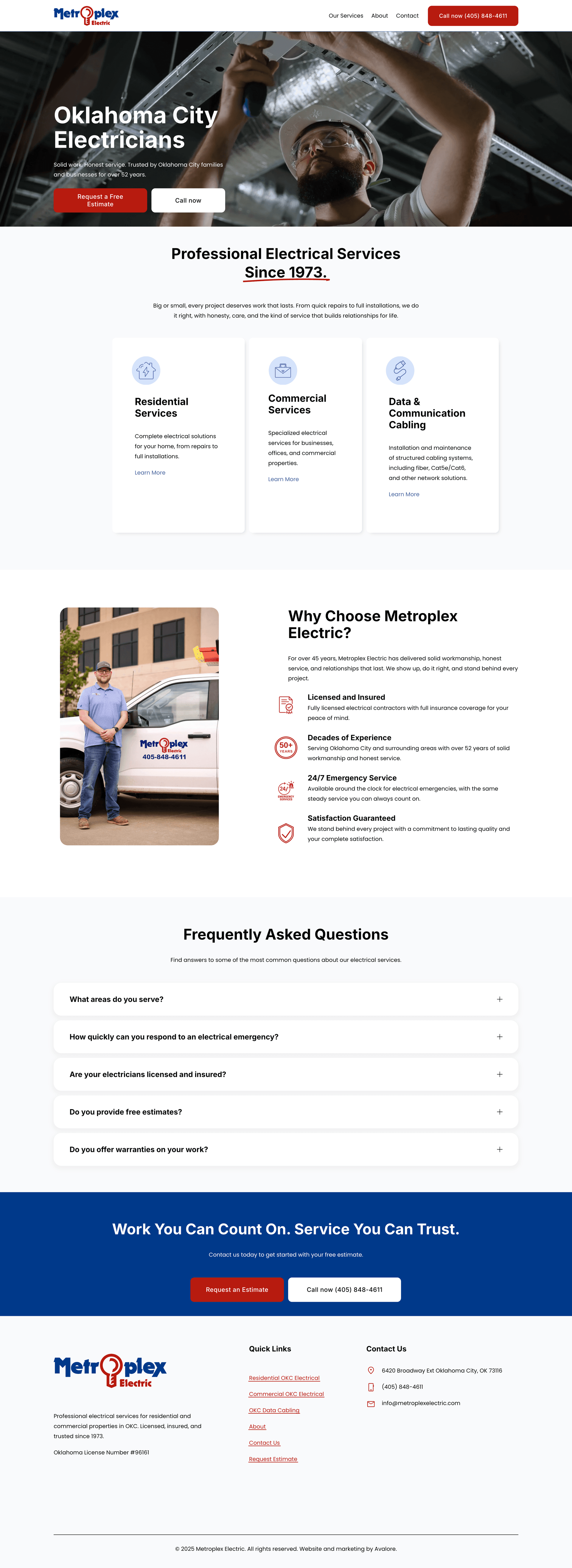 Metroplex Electric website screenshot