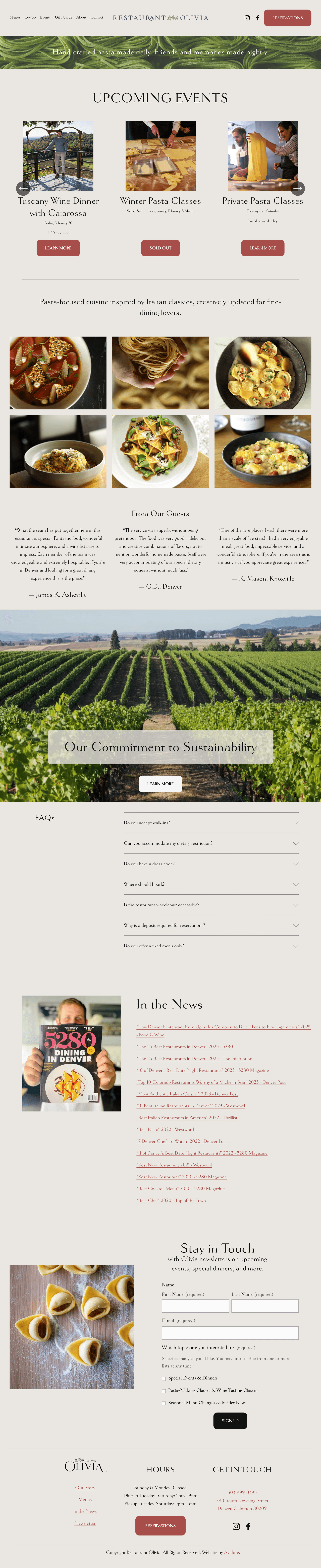 Restaurant Olivia website screenshot